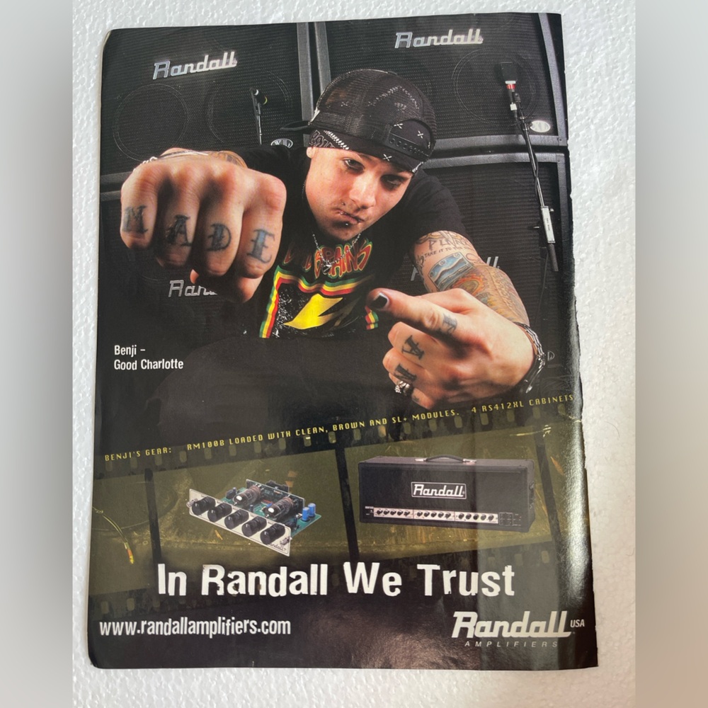 Randall Amplifiers Pinup of Good Charlotte’s Beni
